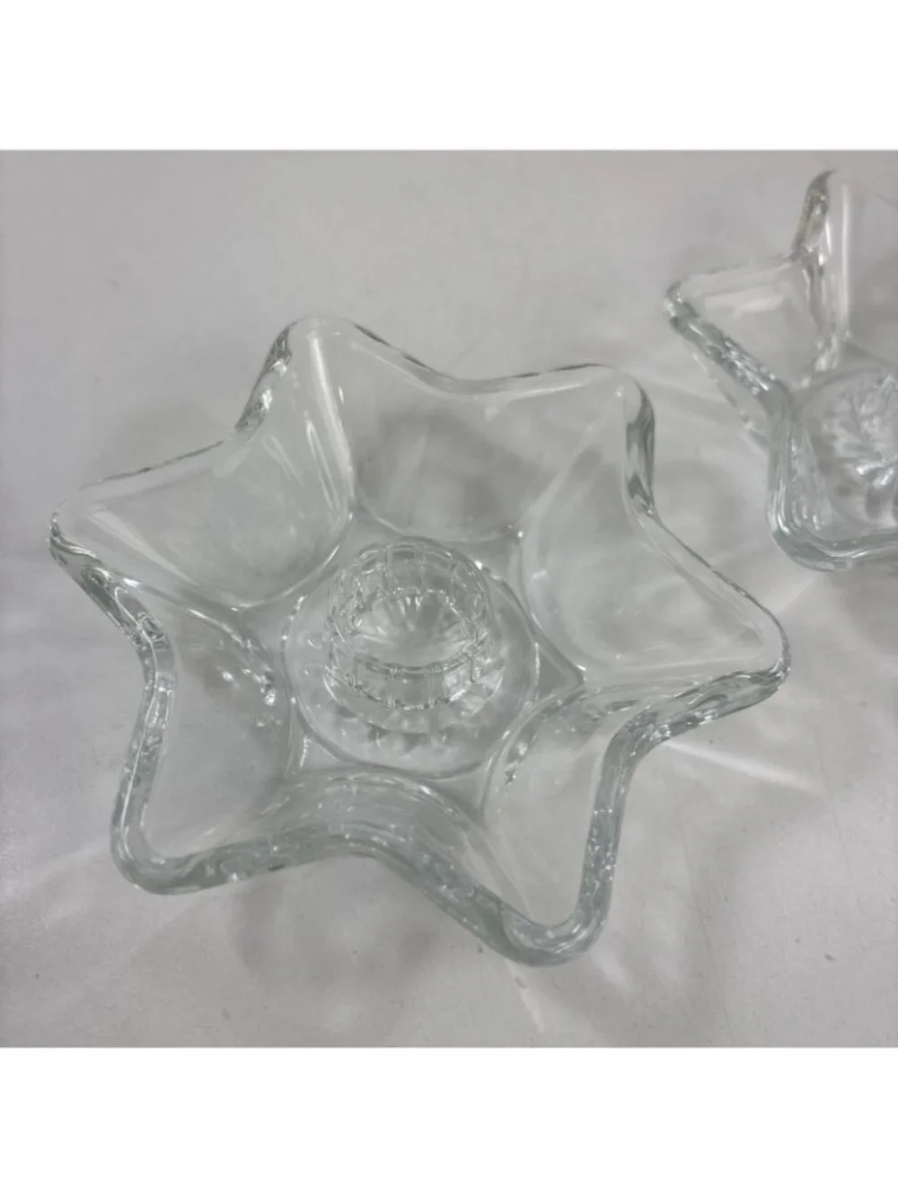 Clear Glass 6 Point Star Shape Candlestick Holders Passover Hanukah 4.5” Ribbed - Picture 2 of 5